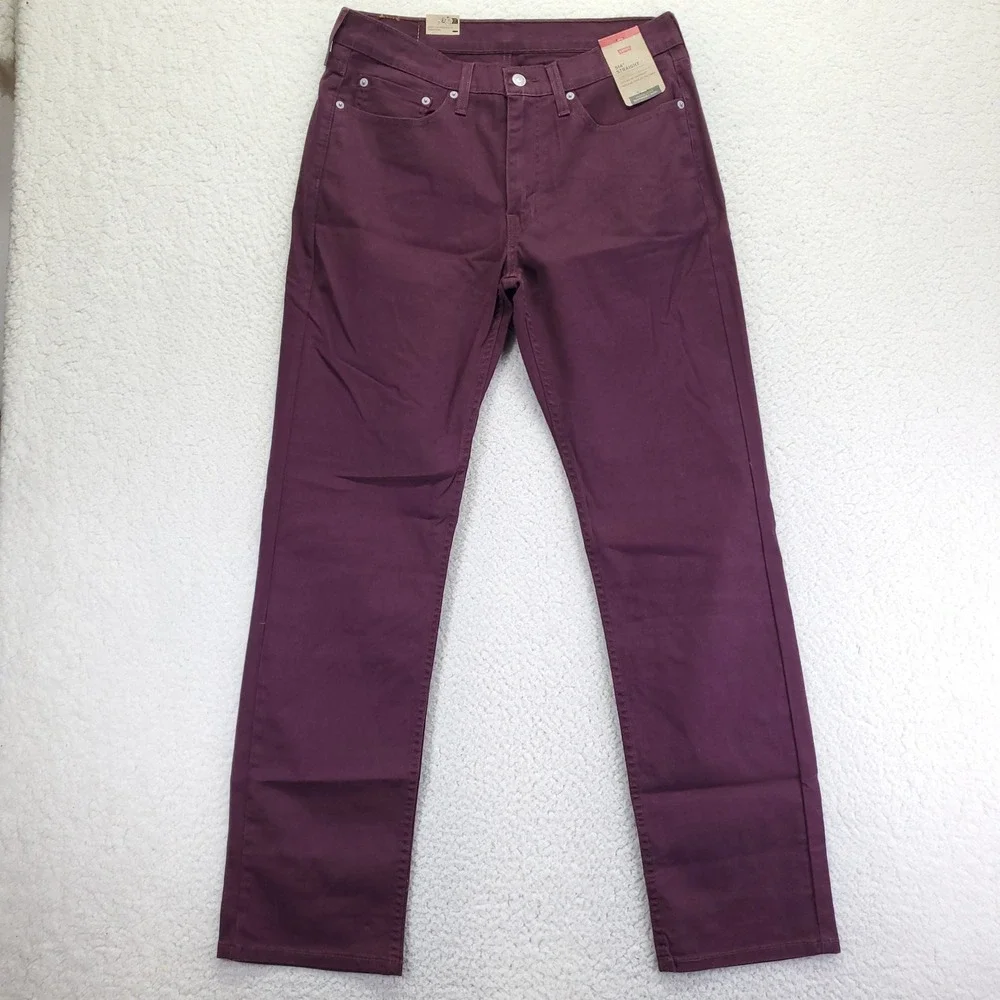 Levis 514 Straight Fit Mens 32x32 Purple Burgundy Stretch Twill Pants NWT